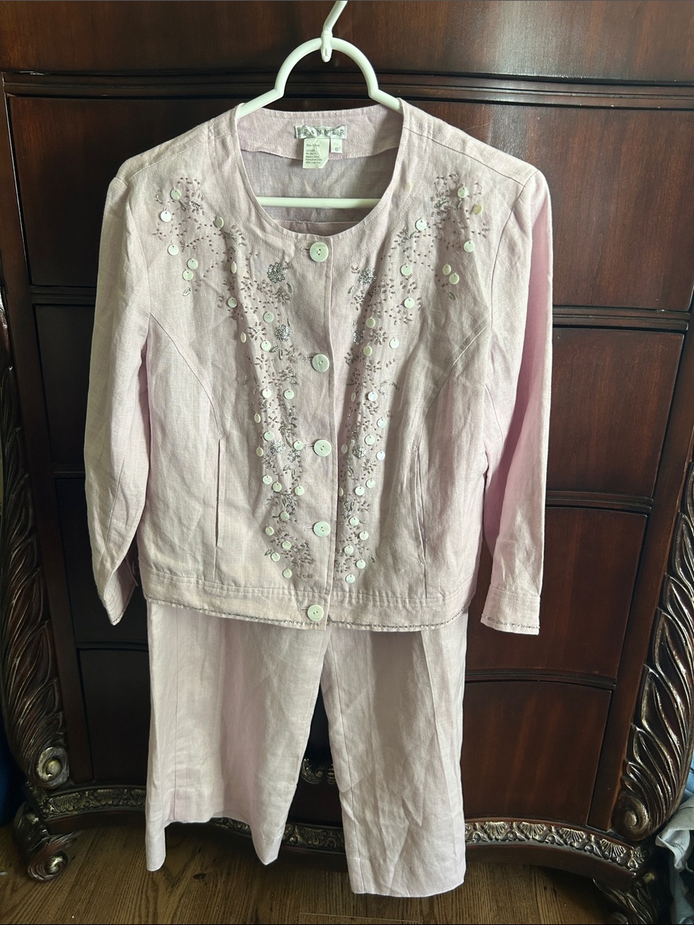 SPANNER Pale Pink Embellished Button Front Jacket
